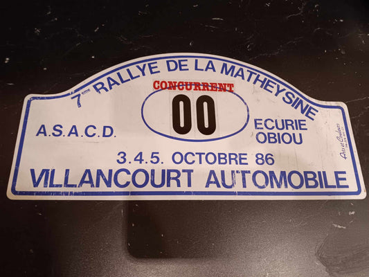 Plaque 7eme Rallye de la Matheysine 1986