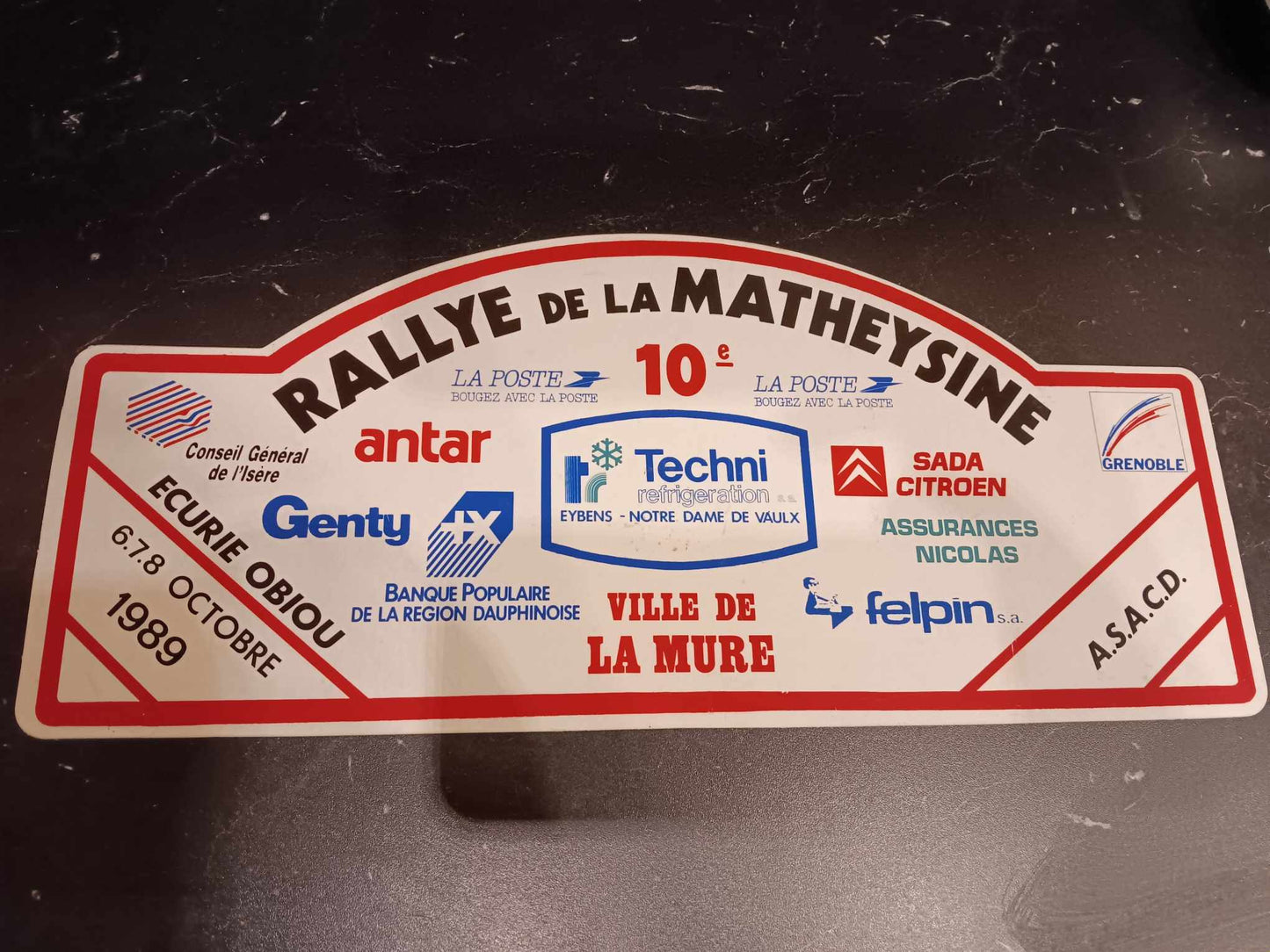 Plaque 10eme Rallye de la Matheysine 1989