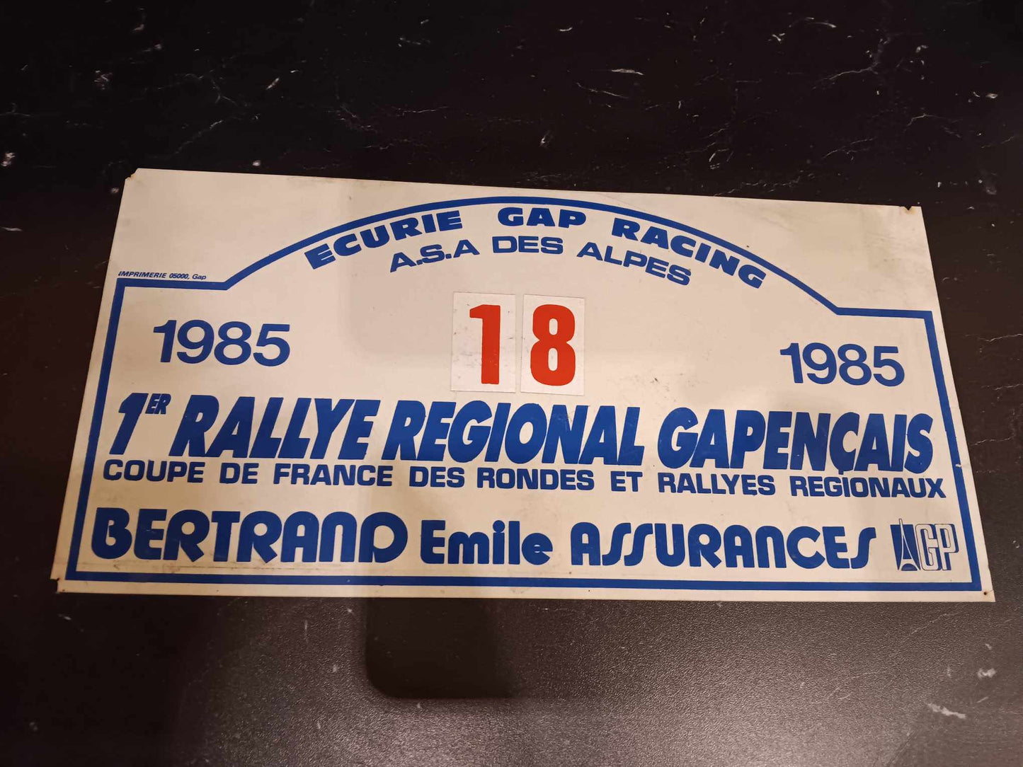 Plaque 1er Rallye Régional Gapençais 1985