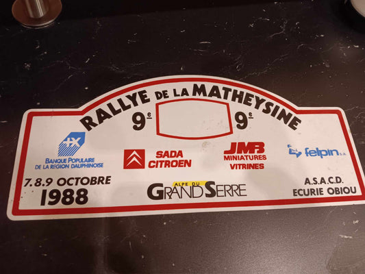 Plaque Rallye de la Matheysine 1988