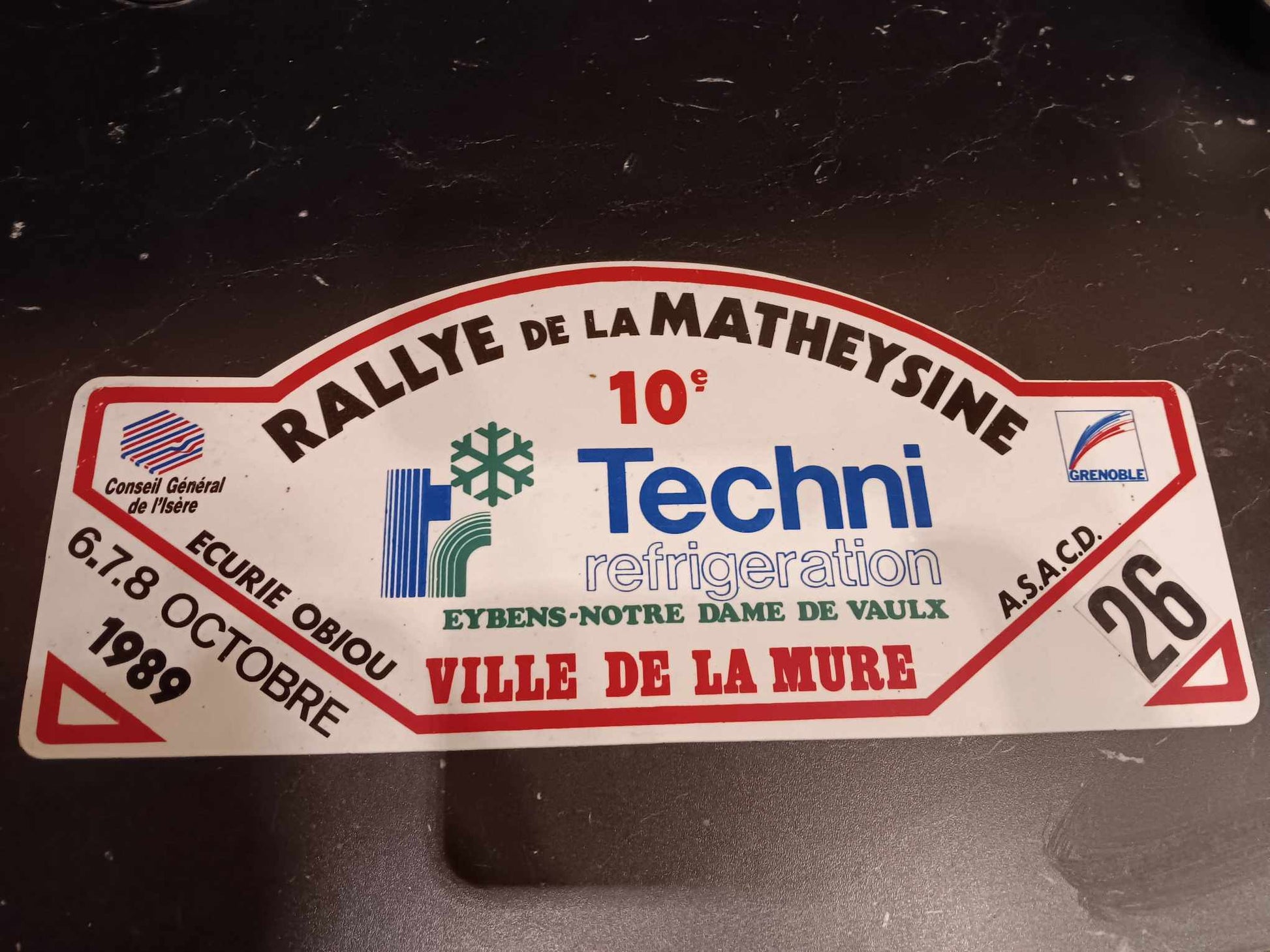 Plaque Rallye de la Matheysine 1989